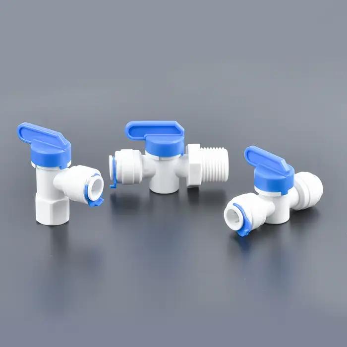 Robinet à tournant sphérique droit en plastique RO, tuyau de 1/4 "3/8" OD, connexion rapide 1/4 "3/8