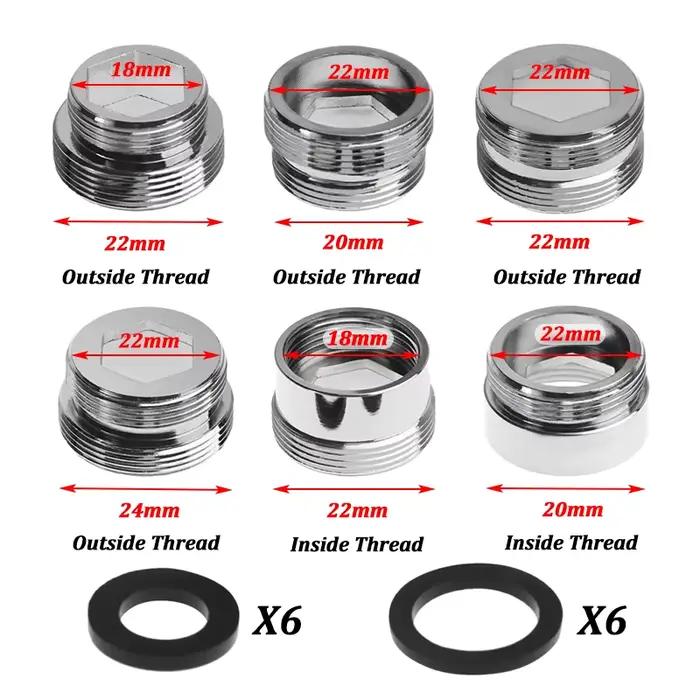 Ensemble d'adaptateur de robinet de cuisine 18 / 20 / 22 / 24mm à 22mm avec rondelle métal mâle feme