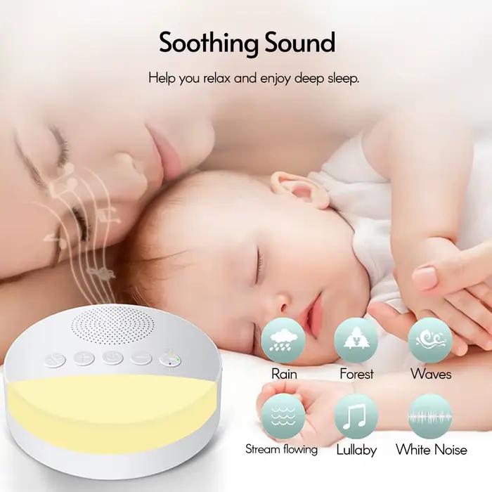 Machine de sommeil à bruit blanc intégré 6 sons apaisants doux souffle lumière 15/30/60 minutage intelligent pour les personnes de tous âges