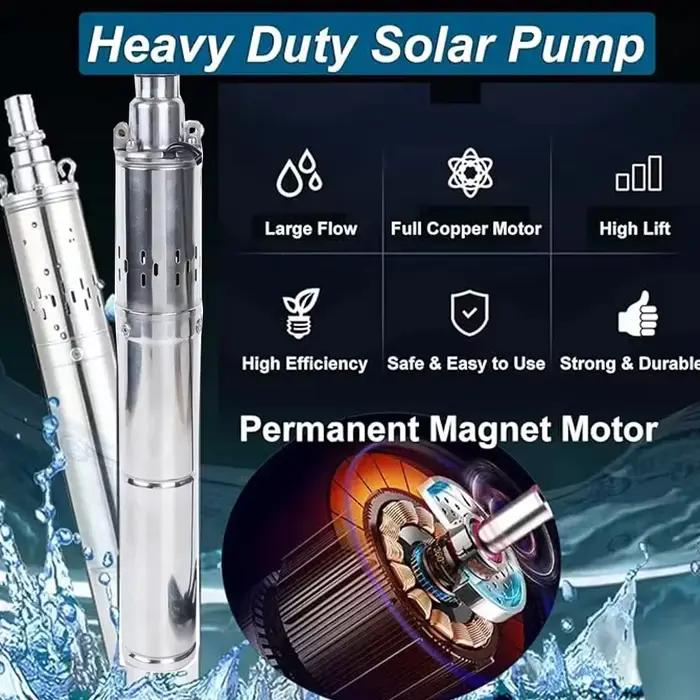 Pompe de puits profond Submersible solaire 750W 48V 60V 72V avec contrôleur intégré