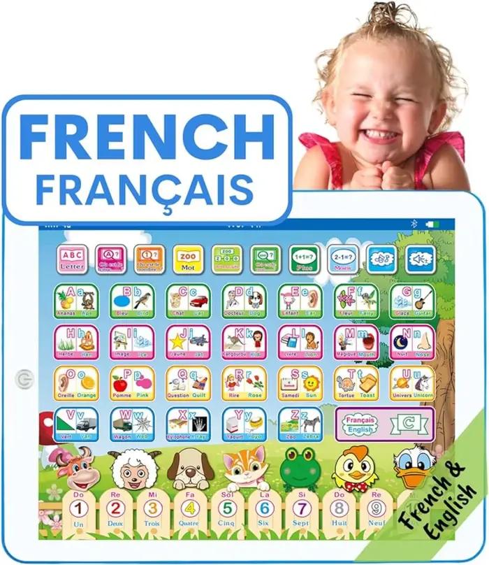 Tablette d'apprentissage bilingue française et anglaise, jouet pour apprendre l'alphabet, les chiffres ABC, l'orthographe des mots | Jouets éducatifs interactifs pour enfants