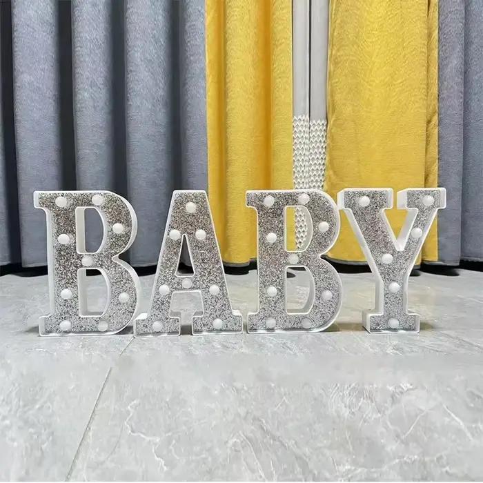 Lettres lumineuses LED de 21 cm, lettres et chiffres argentés, lumière de nuit, décoration pour la maison, Noël, anniversaire, fête