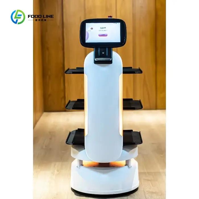 Robot de livraison de nourriture commercial avec plusieurs plateaux réglables pour les applications de restauration, de café, d'hôtel et de traiteur, personnalisable