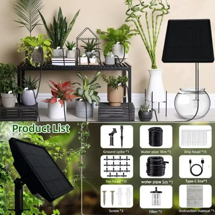 Système d'arrosage automatique des plantes à énergie avec alertes faible niveau d'eau batterie pour du jardin