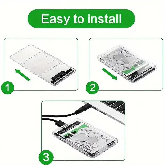 Boîtier transparent pour disque dur, adaptateur SSD SATA vers USB2.0 type-c, boîtier de disque dur externe Portable, sans outil, 2.5 pouces