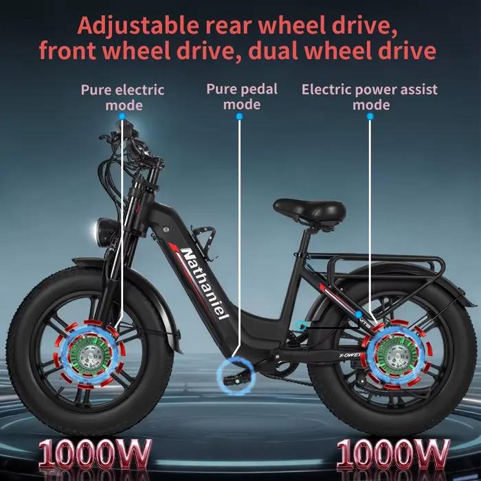 Vélo électrique adulte Nathaniel SYR08, double moteur 2000 W, roue intégrée à gros pneus 20 "* 4.0, 50 km/h, 48 V 20 Ah, vélo de banlieue urbain