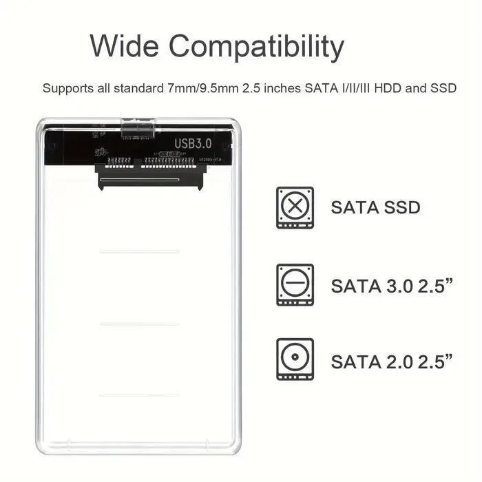 Boîtier transparent pour disque dur, adaptateur SSD SATA vers USB2.0 type-c, boîtier de disque dur externe Portable, sans outil, 2.5 pouces