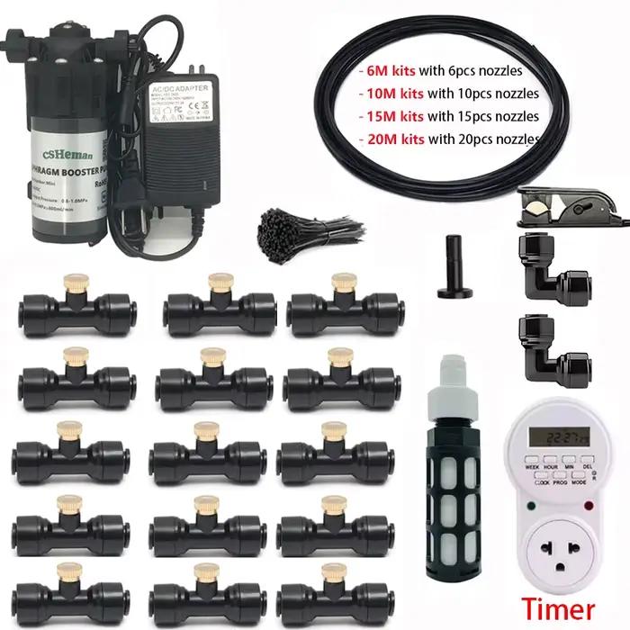 Kits de système de refroidissement par brumisation silencieux DIY avec pompe à eau silencieuse DC24V et pulvérisateur