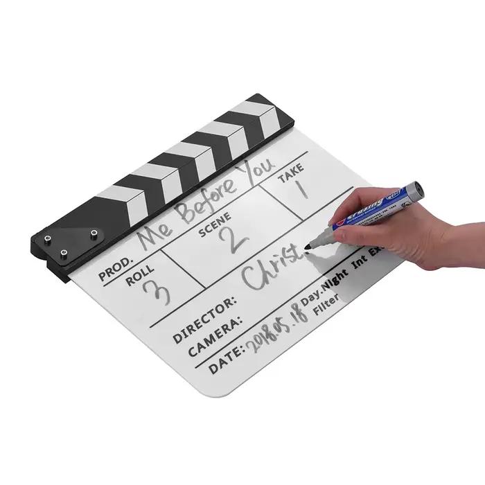 Tableau de claquage professionnel en acrylique effaçable à sec pour réalisateur de films et de séries TV, avec stylo et gomme