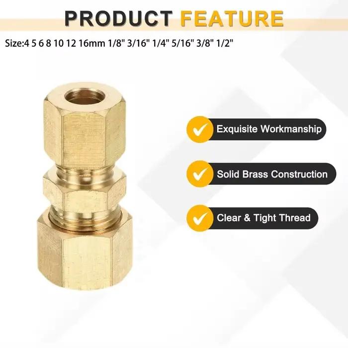 Raccord de compression en laiton 4 5 6 8 10 12 16mm 1/8" 3/16" 1/4" 5/16" 3/8" 1/2" Connecteur