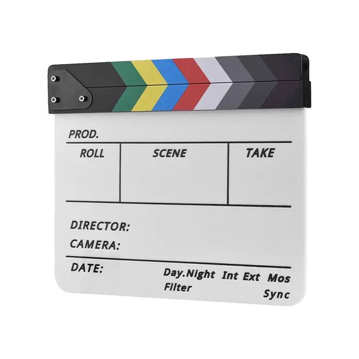 Clapboard professionnel en acrylique effaçable à sec pour réalisateur de films et de séries TV, avec stylo et gomme