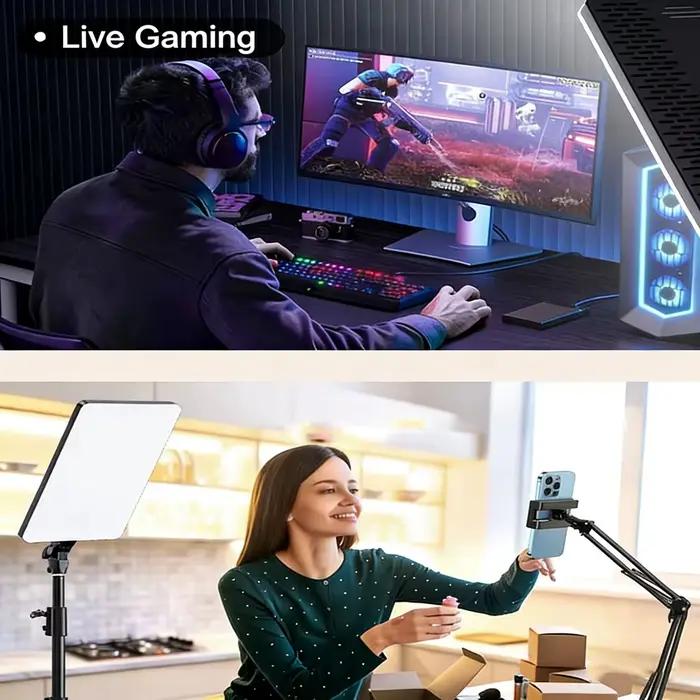 Lampe vidéo LED avec trépied professionnel, télécommande, éclairage de panneau à intensité variable, pour studio photo et photographie en direct