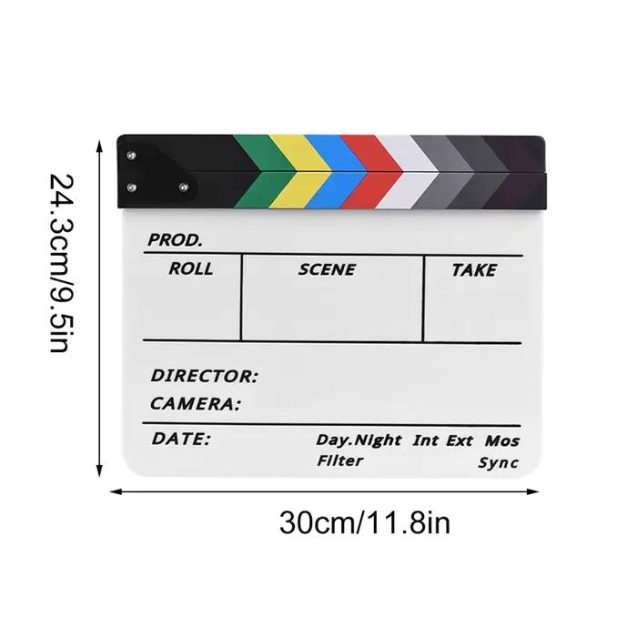 Clapboard professionnel en acrylique effaçable à sec pour réalisateur de films et de séries TV, avec stylo et gomme