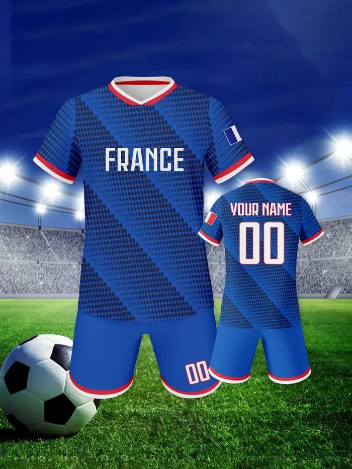 Ensemble de football personnalisé pour enfants, kit de football français avec nom et numéro, uniforme d'entraînement respirant de l'équipe nationale