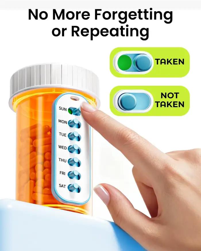 Labelife Lot de 2 Rappelants de Médicaments, Suiveurs de Pilules à Suspendre ou à Coller, Compatibles avec la Plupart des Flacons, Remplacement Réutilisable pour Suiveurs de Médicaments