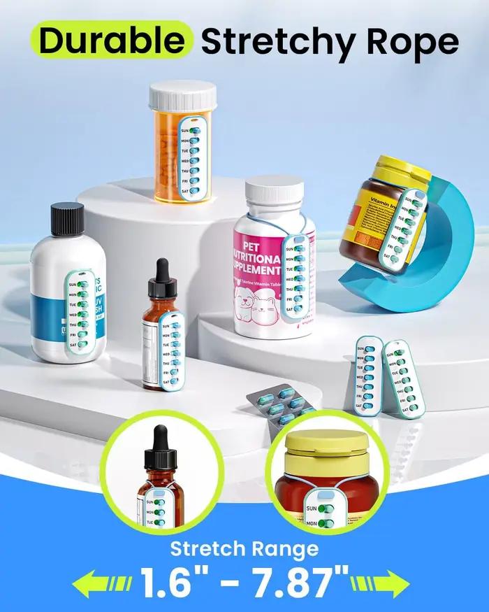 Labelife Lot de 2 Rappelants de Médicaments, Suiveurs de Pilules à Suspendre ou à Coller, Compatibles avec la Plupart des Flacons, Remplacement Réutilisable pour Suiveurs de Médicaments