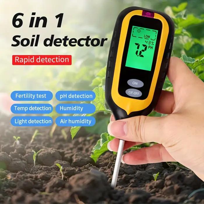 Testeur de sol numérique 6 en 1 multifonctionnel analyseur de fertilité du sol pH température luminosité humidité mesureur de lumière pour jardiniers et amateurs de plantes occasions spéciales