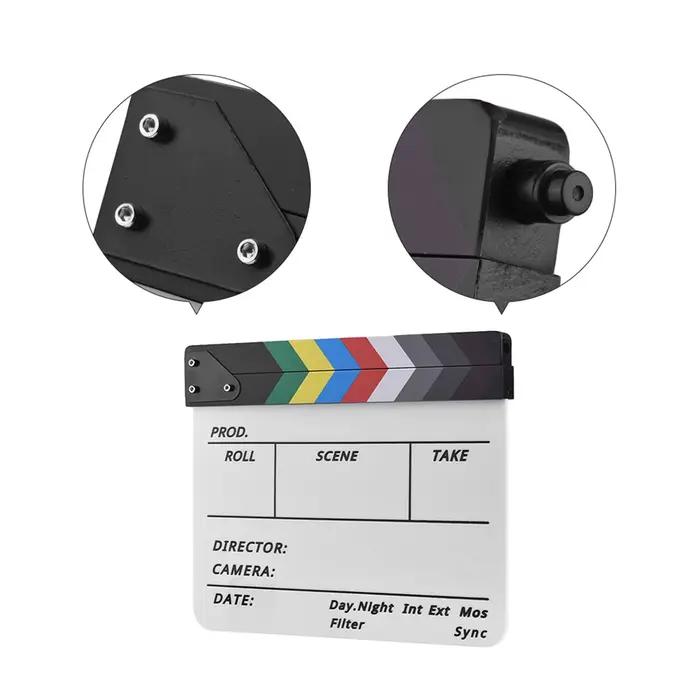 Clapboard professionnel en acrylique effaçable à sec pour réalisateur de films et de séries TV, avec stylo et gomme