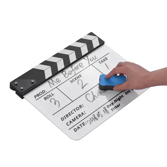 Tableau de claquage professionnel en acrylique effaçable à sec pour réalisateur de films et de séries TV, avec stylo et gomme