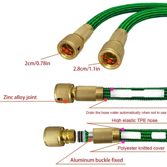 Tuyau d'arrosage extensible avec connecteur en cuivre pur, tuyau d'eau portable et extensible, adapté au balcon, à la pelouse et au lavage de voiture
