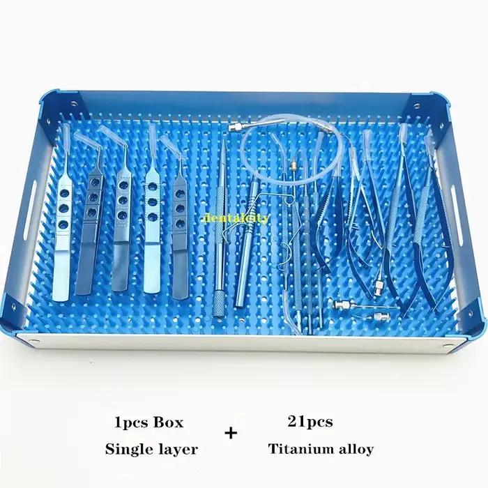 Kit chirurgical de micro-propordes yeux avec boîte de plateau tertiaire, ensemble de cataracte de micro danse, 21 pièces