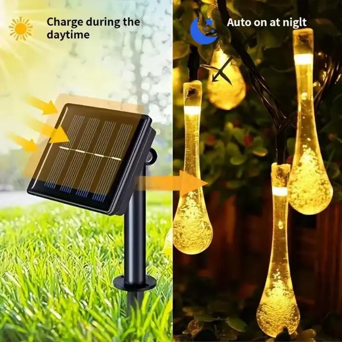 5-12m gouttelettes d'eau chaîne solaire lumières étanche décoration extérieure guirlande Fariy lumières noël fête de mariage jardin