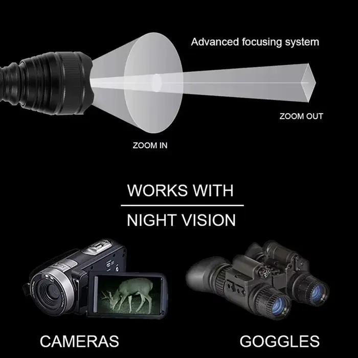 Linterna IR T21 de 200 mètres avec zoom, 7 watts, 850nm-940nm, lámpara LED de radiación infrarouge, antorcha de visi