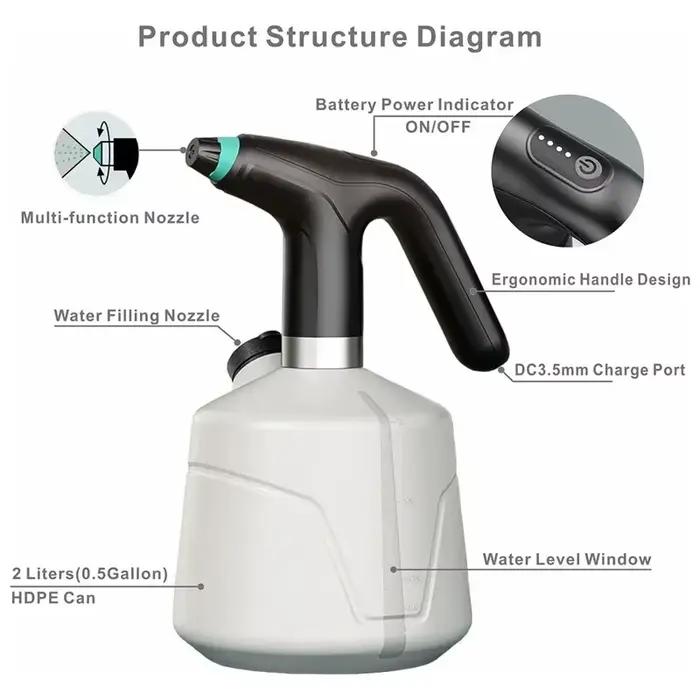 HOMEFISH Arrosoir électrique 2L Outil d'irrigation automatique de jardin pour la pulvérisation agricole domestique et la désinfection