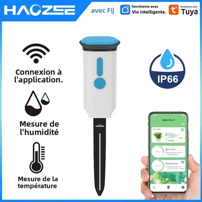 Haozee Tuya Smart WiFi Capteur d'humidité du sol intelligent IP66 étanche Moniteur de température