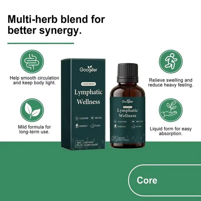 Gouttes liquides pour le bien-être lymphatique 60 ml, détoxification corporelle, soulagement de l'œdème, réduction de la rétention d'eau, réduction des gonflements, supplément à absorption rapide