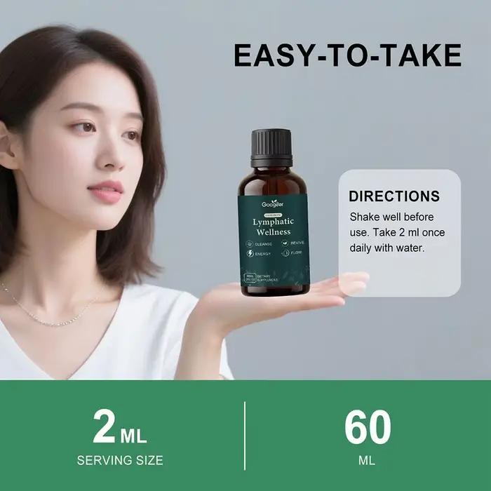 Gouttes liquides pour le bien-être lymphatique 60 ml, détoxification corporelle, soulagement de l'œdème, réduction de la rétention d'eau, réduction des gonflements, supplément à absorption rapide