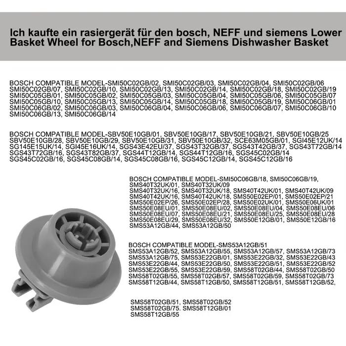 Roues de panier inférieur pour lave-vaisselle, 4 pièces, pour Bosch, Siemens, Neff-Beko 611475 00611475 165314, pièces de rechange