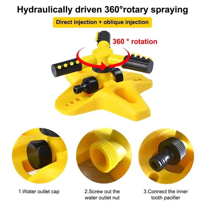 3 bras réglables 360 ° Système d'arrosage à rotation automatique-outil de jardin d'irrigation de pelouse à économie