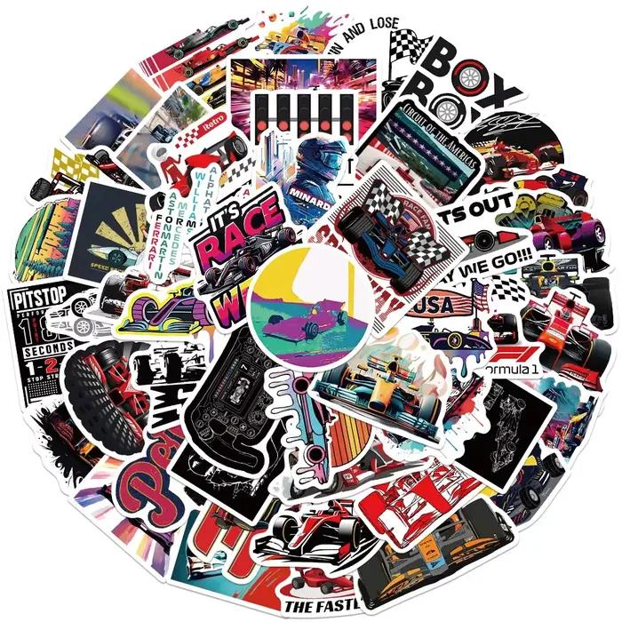 10/30/50pcs F1 Formule 1 Autocollants De Course Dessin Animé Drôle Graffiti Autocollant Ordinateur Portable Bagages Planche À Roulettes Moto Vélo Casque Autocollant