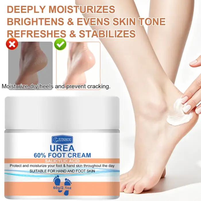 Crème pour les pieds JUINHOU 60% Urée Acide Salicylique Adoucit les peaux mortes Élimine les callosités Hydratante Pour les pieds secs et gercés Soin des pieds à domicile