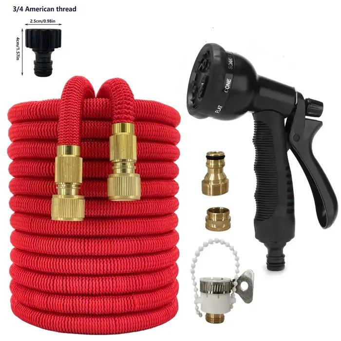 Tuyau d'arrosage de jardin haute pression extensible avec double connecteur métallique
