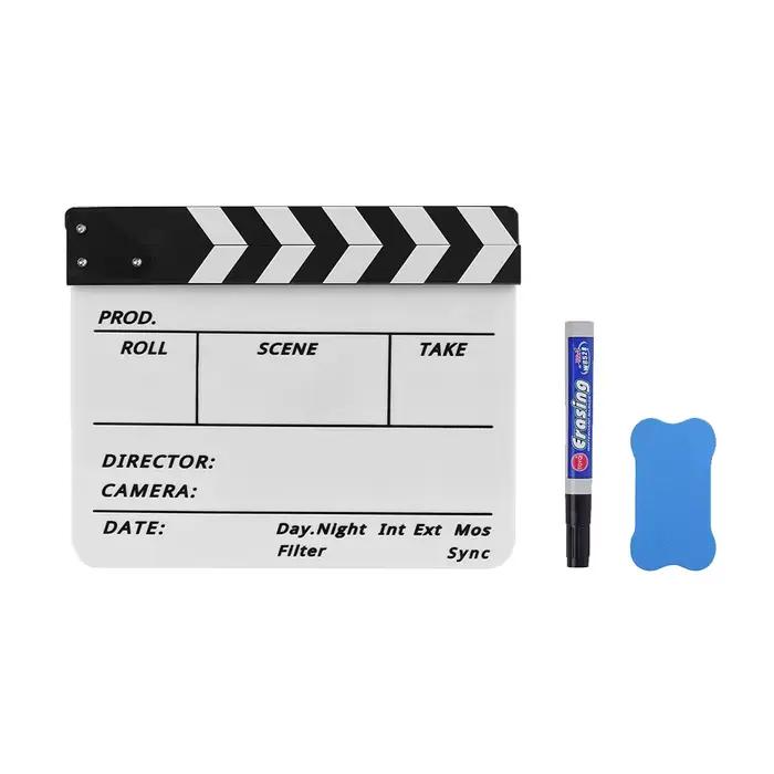 Tableau de claquage professionnel en acrylique effaçable à sec pour réalisateur de films et de séries TV, avec stylo et gomme