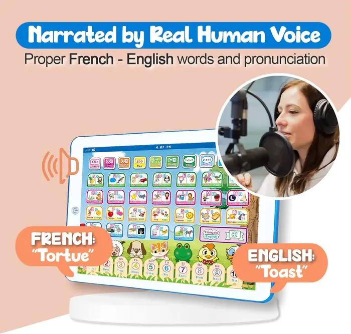Tablette d'apprentissage bilingue française et anglaise, jouet pour apprendre l'alphabet, les chiffres ABC, l'orthographe des mots | Jouets éducatifs interactifs pour enfants