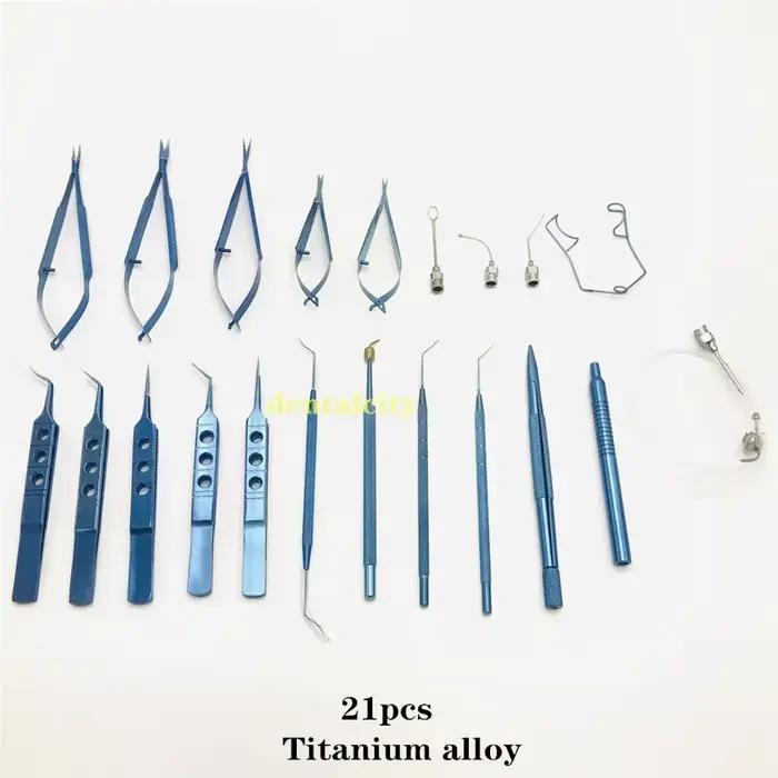 Kit chirurgical de micro-propordes yeux avec boîte de plateau tertiaire, ensemble de cataracte de micro danse, 21 pièces