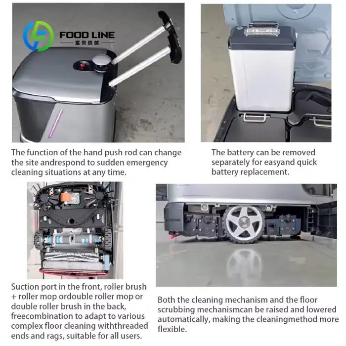 Robot autonome de nettoyage de sols commercial, commande PLC, nettoyage humide et sec, pour supermarchés, hôtels, ateliers industriels et espaces professionnels