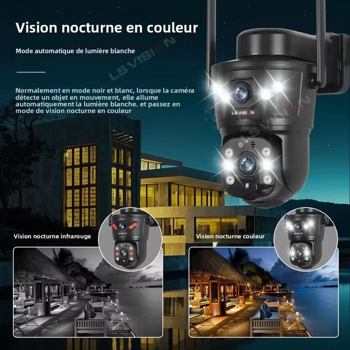 LS VISION 8MP 4G caméra solaire double objectif 2 écrans WiFi PTZ suivi automatique caméra de Surveillance panoramique étanche avec batterie