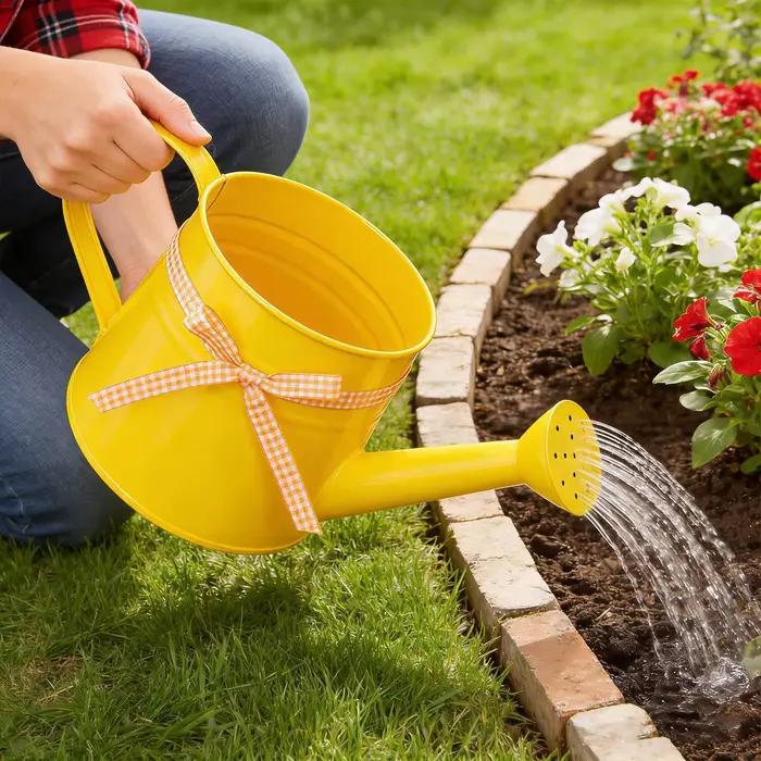 Mini arrosoir 1L en métal avec tête de pulvérisation et ruban à carreaux