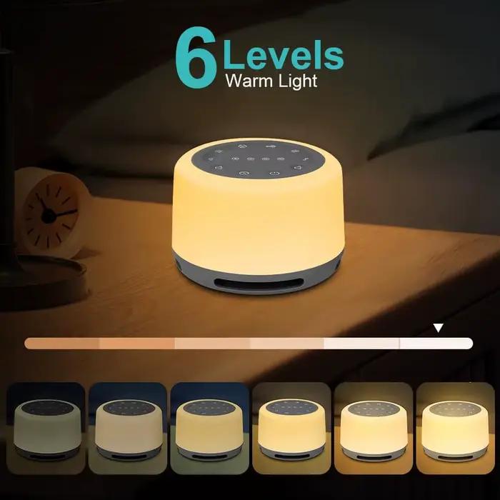 Veilleuse RVB 7 couleurs et machine à sons apaisants pour le sommeil (24 sons) avec luminosité réglable, haut-parleur sans fil et machine à bruit blanc