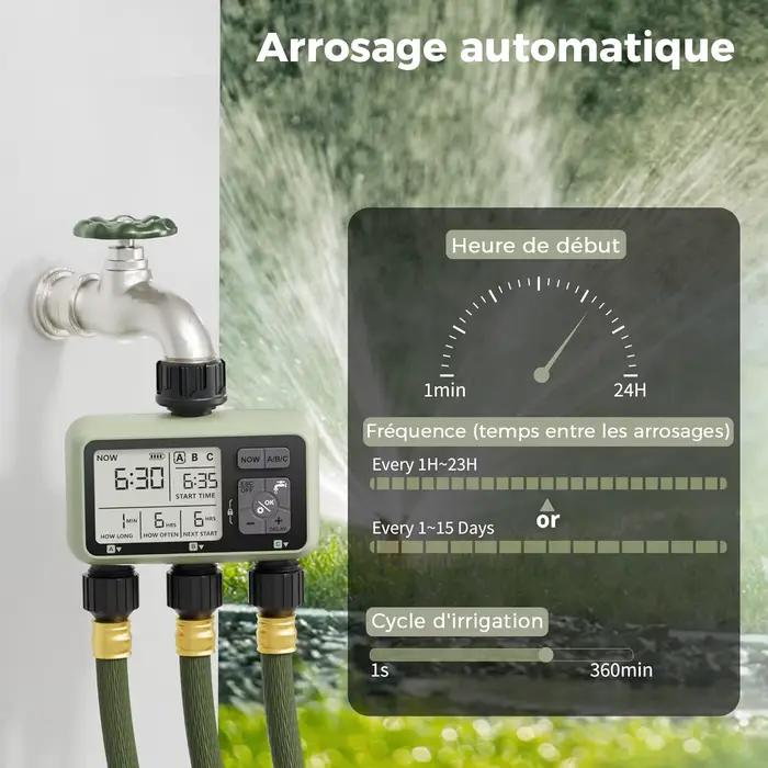 Diivoo minuterie d'eau de jardin minuterie d'irrigation automatique Programmable à 3 zones avec retard de pluie arrosage manuel/Mode automatique pour cour de pelouse