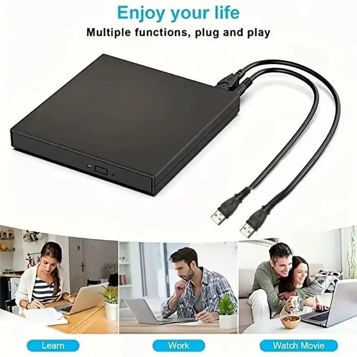 USB 2.0 USB A externe CD/DVD RW lecteur lecture graveur lecteur DVD Portable lecteurs optiques pour ordinateurs portables PC Windows 11 10 Linux OS Mac