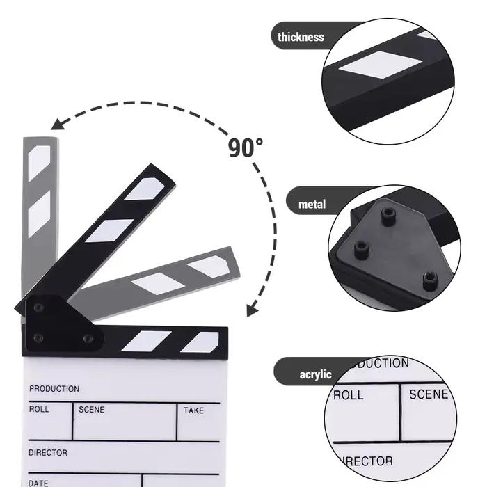 Clapboard acrylique de taille compacte, effaçable à sec, Film TV, directeur de film, scène d'action coupée, clapet de film en ardoise