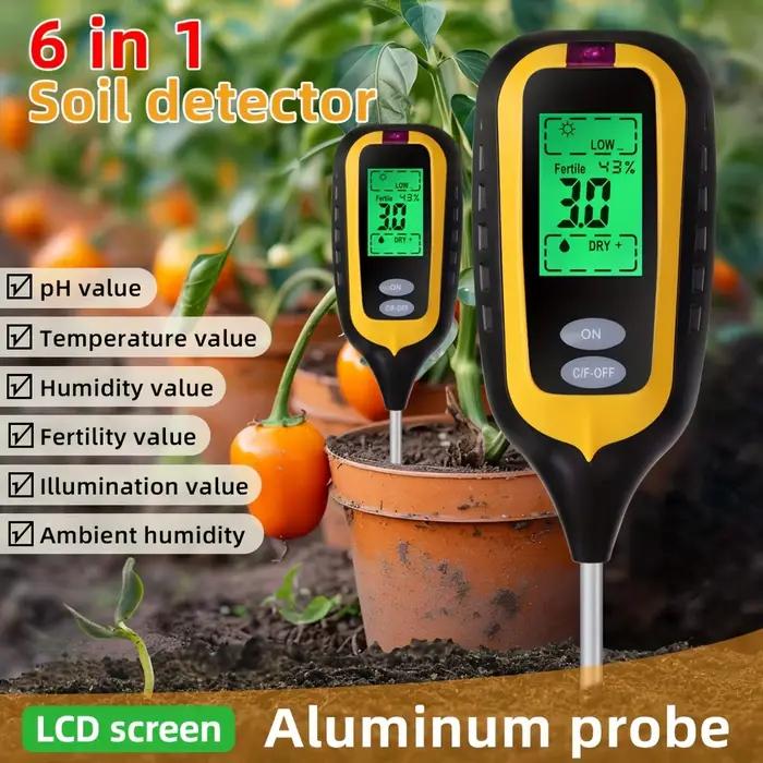Testeur de sol numérique 6 en 1 multifonctionnel analyseur de fertilité du sol pH température luminosité humidité mesureur de lumière pour jardiniers et amateurs de plantes occasions spéciales