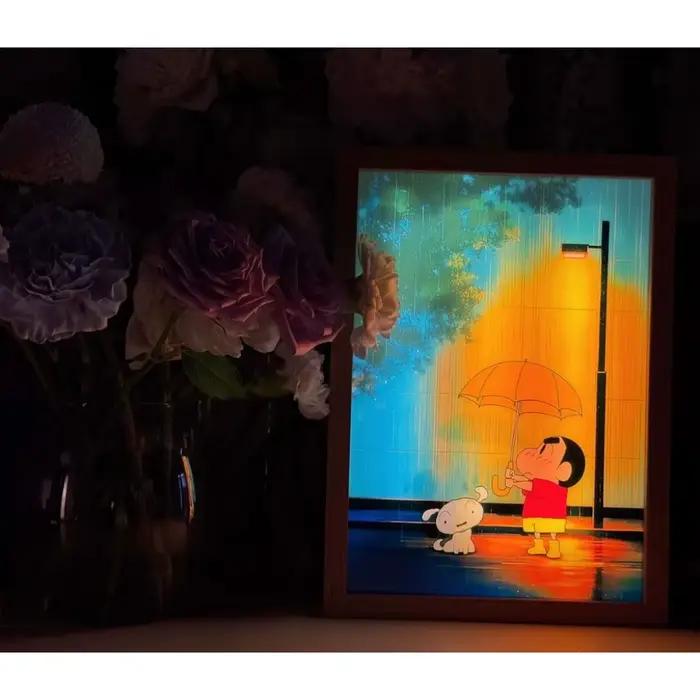 Lampe LED Crayon Shin-chan - Veilleuse 3 Couleurs, Décoration de Chevet pour Chambre d'Enfant, Cadeau Anime, Lampe d'Ambiance Relaxante