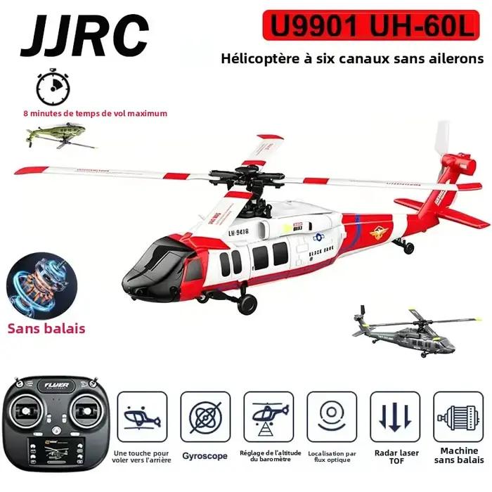 JJRC 6CH RC hélicoptère U9901 UH-60L 6 axes Aileron-free Design Fighter Jet avec moteur sans brosse altitude maintenir flux optique une clé décollage 3D rouleau avionToy pour enfants et adultes cadeau