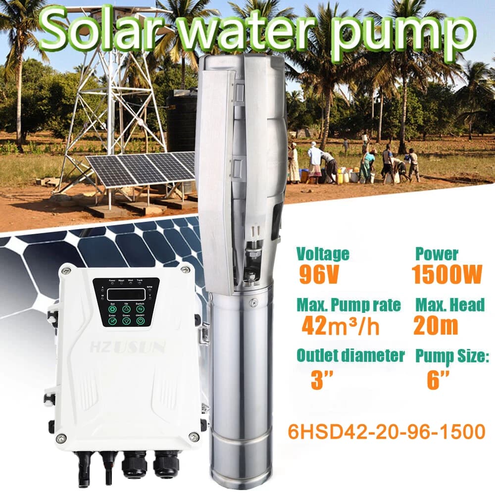Kits de pompe à eau Submersible solaire DC, 2hp, 6 pouces, sortie de 3 pouces, grand Volume, livrais